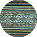 Round Machine Washable Abstract Light Blue Modern Rug, wshabs537lblu