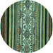 Round Abstract Turquoise Modern Rug, abs537turq