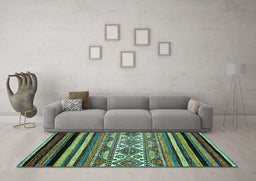 Machine Washable Abstract Turquoise Modern Area Rugs in a Living Room,, wshabs537turq