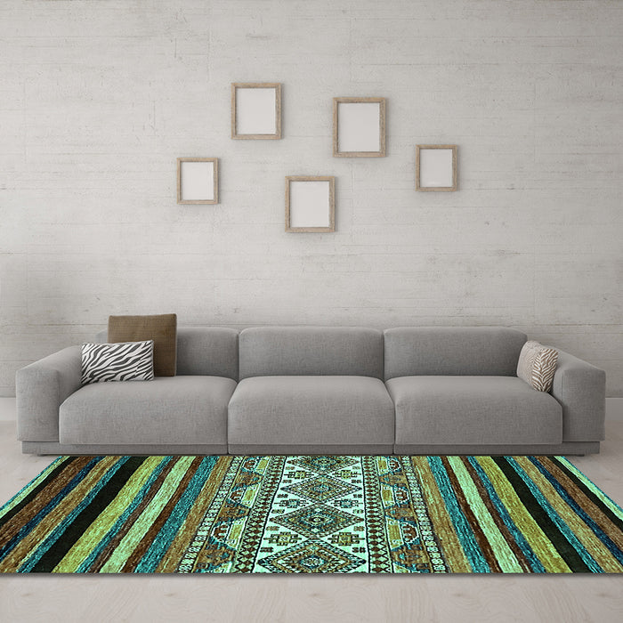 Machine Washable Abstract Turquoise Modern Area Rugs in a Living Room,, wshabs537turq