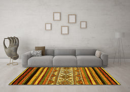 Machine Washable Abstract Yellow Modern Rug in a Living Room, wshabs537yw