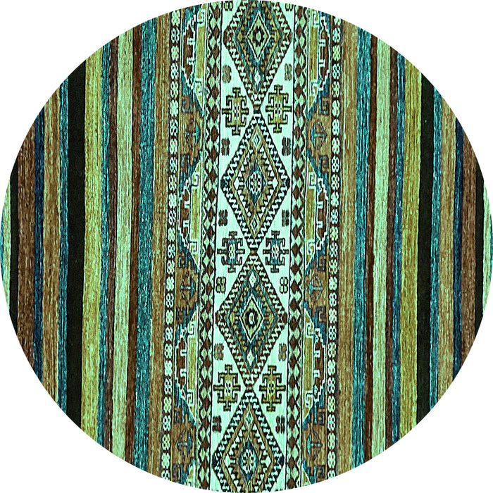 Round Machine Washable Abstract Turquoise Modern Area Rugs, wshabs537turq