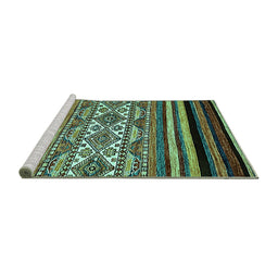 Sideview of Machine Washable Abstract Turquoise Modern Area Rugs, wshabs537turq