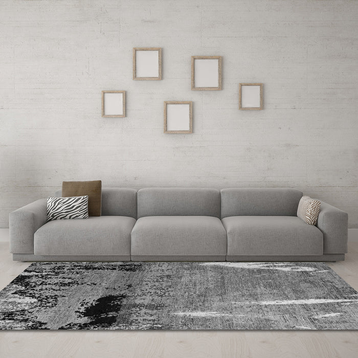 Machine Washable Abstract Gray Modern Rug in a Living Room,, wshabs5380gry