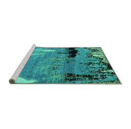 Sideview of Machine Washable Abstract Turquoise Modern Area Rugs, wshabs5380turq