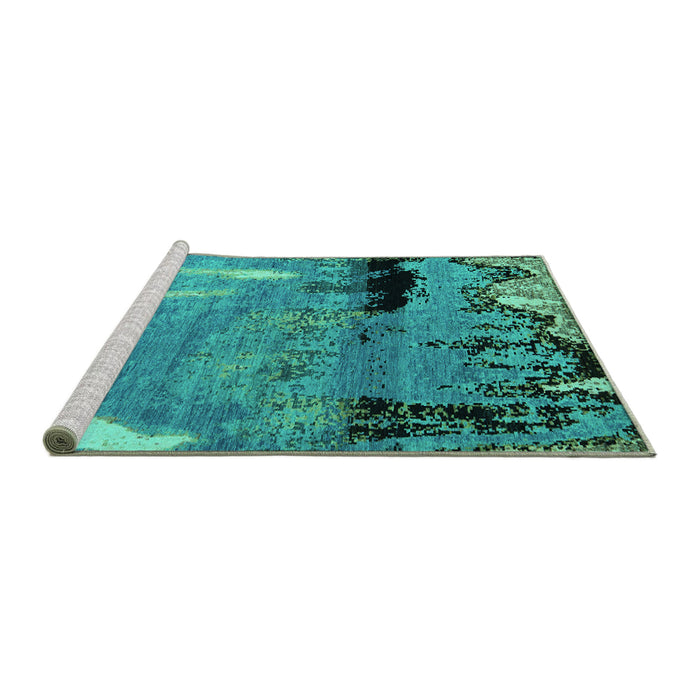 Sideview of Machine Washable Abstract Turquoise Modern Area Rugs, wshabs5380turq