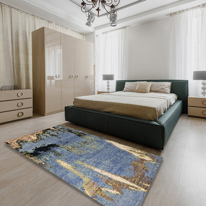 Machine Washable Abstract Gunmetal Gray Rug in a Bedroom, wshabs5380