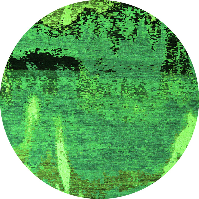 Round Machine Washable Abstract Green Modern Area Rugs, wshabs5380grn