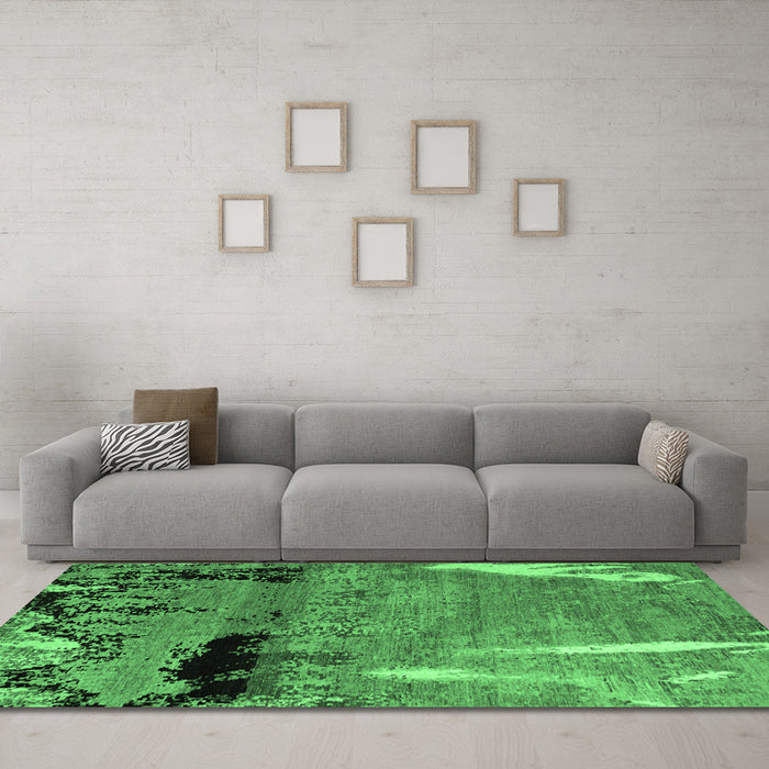 Machine Washable Abstract Emerald Green Modern Area Rugs in a Living Room,, wshabs5380emgrn