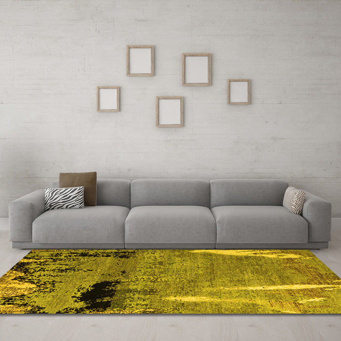 Machine Washable Abstract Yellow Modern Rug in a Living Room, wshabs5380yw