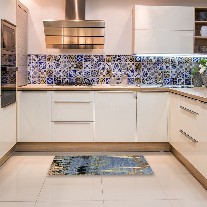 Machine Washable Abstract Gunmetal Gray Rug in a Kitchen, wshabs5380