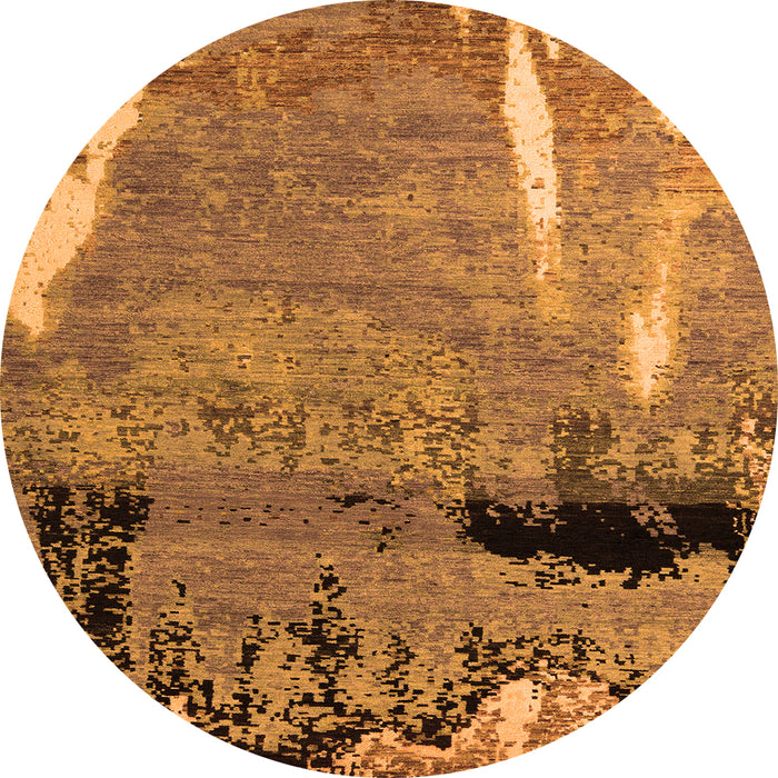 Round Machine Washable Abstract Orange Modern Area Rugs, wshabs5380org