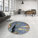 Round Abstract Gunmetal Gray Modern Rug in a Office, abs5380