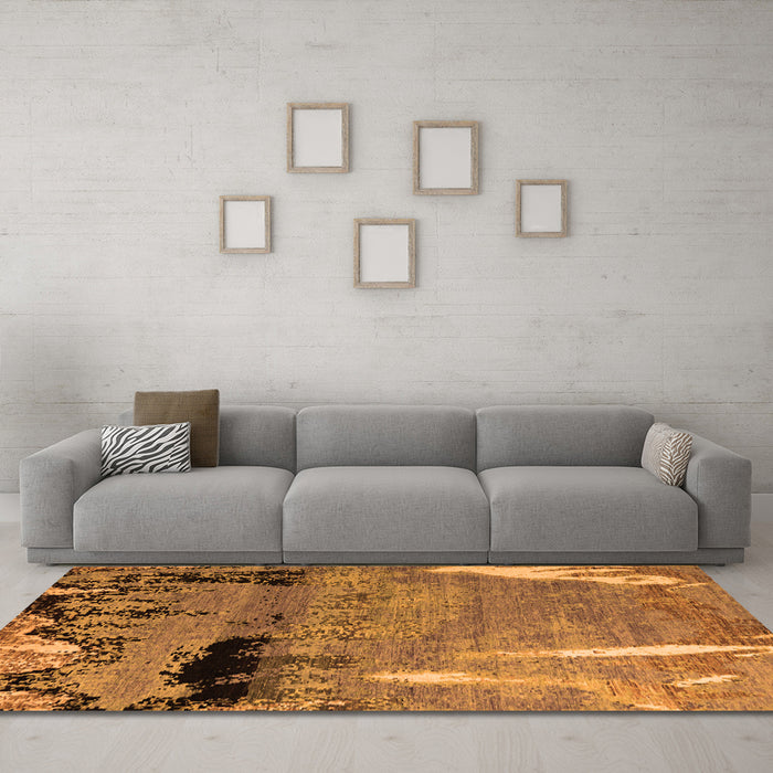 Machine Washable Abstract Orange Modern Area Rugs in a Living Room, wshabs5380org