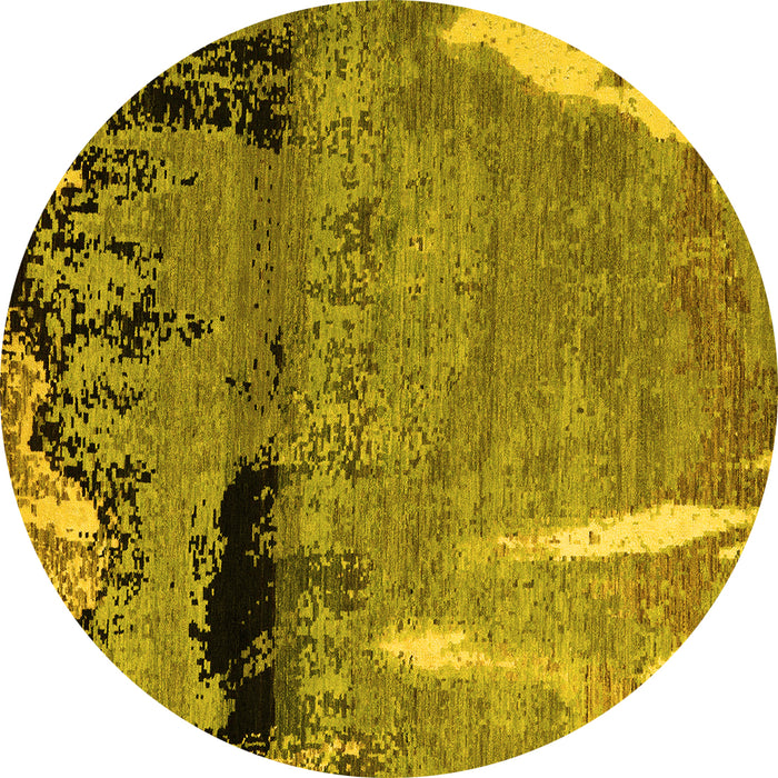Round Abstract Yellow Modern Rug, abs5380yw