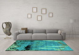 Machine Washable Abstract Turquoise Modern Area Rugs in a Living Room,, wshabs5380turq
