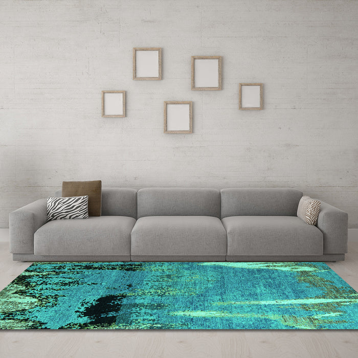 Machine Washable Abstract Turquoise Modern Area Rugs in a Living Room,, wshabs5380turq