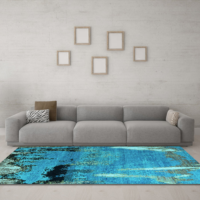 Machine Washable Abstract Light Blue Modern Rug in a Living Room, wshabs5380lblu