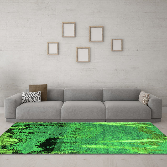 Machine Washable Abstract Green Modern Area Rugs in a Living Room,, wshabs5380grn