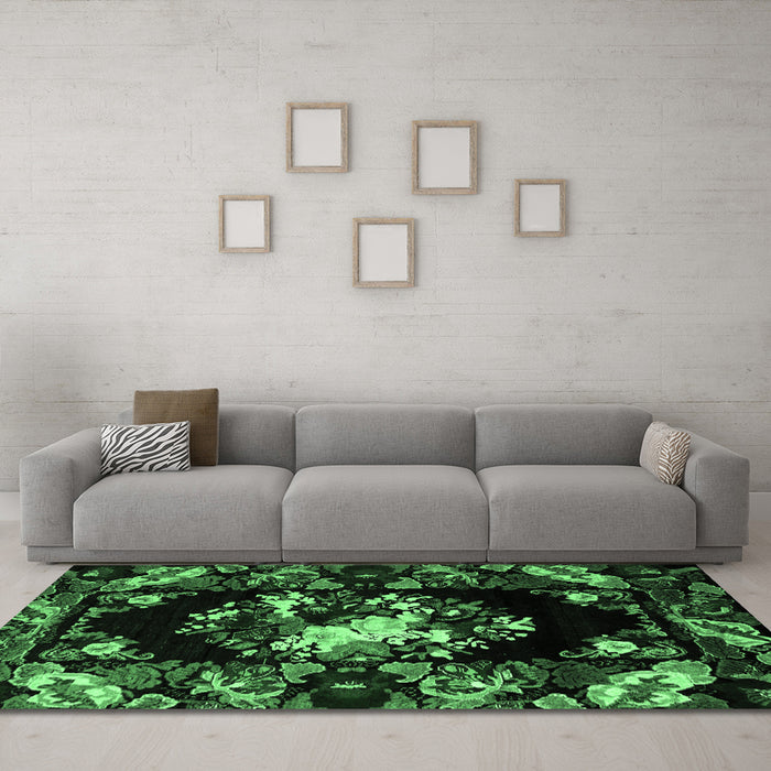 Machine Washable Medallion Emerald Green French Area Rugs in a Living Room,, wshabs5381emgrn