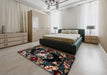 Abstract Chocolate Brown Medallion Rug in a Bedroom, abs5381