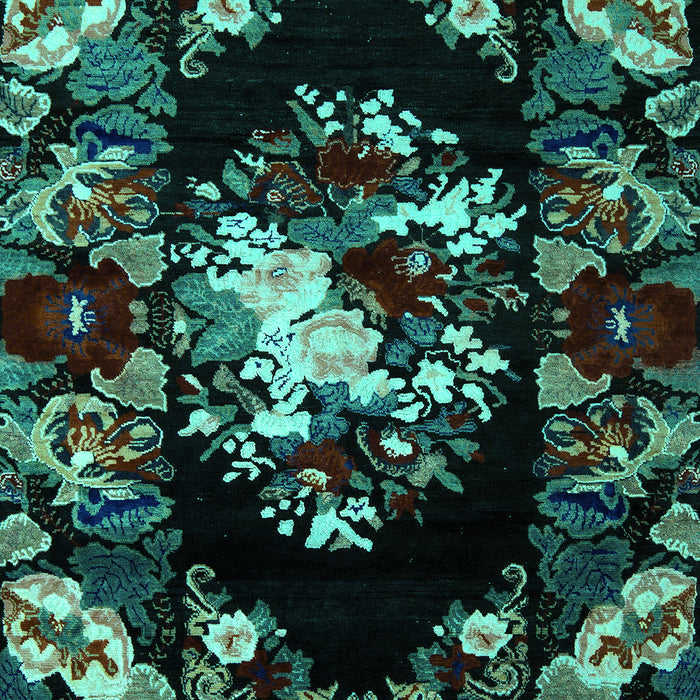 Machine Washable Medallion Turquoise French Area Rugs, wshabs5381turq