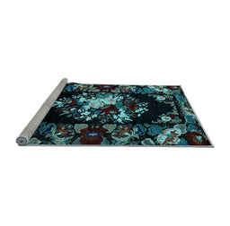 Sideview of Machine Washable Medallion Light Blue French Rug, wshabs5381lblu