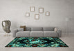 Machine Washable Medallion Turquoise French Area Rugs in a Living Room,, wshabs5381turq