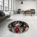 Round Abstract Chocolate Brown Medallion Rug in a Office, abs5381