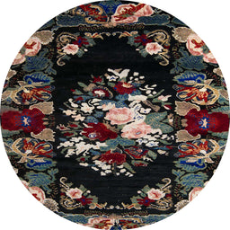 Round Abstract Chocolate Brown Medallion Rug, abs5381