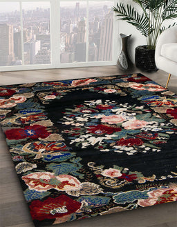 Machine Washable Abstract Chocolate Brown Rug in a Family Room, wshabs5381