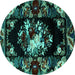 Round Medallion Turquoise French Rug, abs5381turq