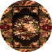 Round Machine Washable Medallion Orange French Area Rugs, wshabs5381org