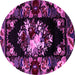 Round Machine Washable Medallion Pink French Rug, wshabs5381pnk