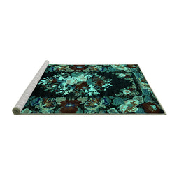 Sideview of Machine Washable Medallion Turquoise French Area Rugs, wshabs5381turq