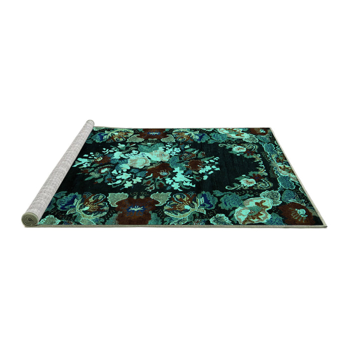 Sideview of Machine Washable Medallion Turquoise French Area Rugs, wshabs5381turq