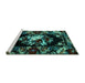Sideview of Machine Washable Medallion Turquoise French Area Rugs, wshabs5381turq