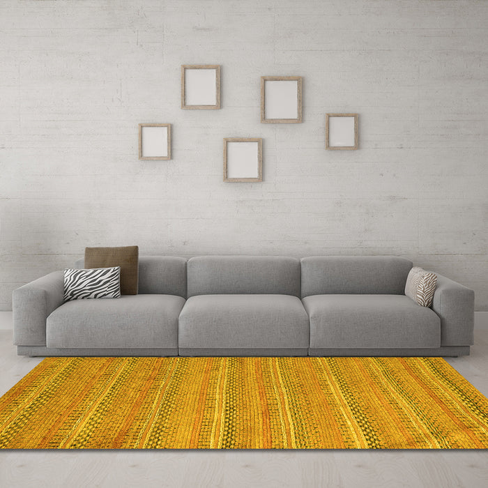 Machine Washable Southwestern Yellow Country Rug in a Living Room, wshabs5382yw