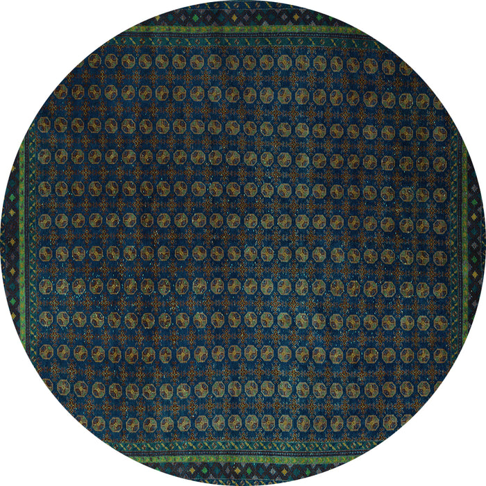 Round Machine Washable Abstract Turquoise Modern Area Rugs, wshabs5383turq