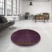 Round Abstract Burgundy Red Modern Rug in a Office, abs5383