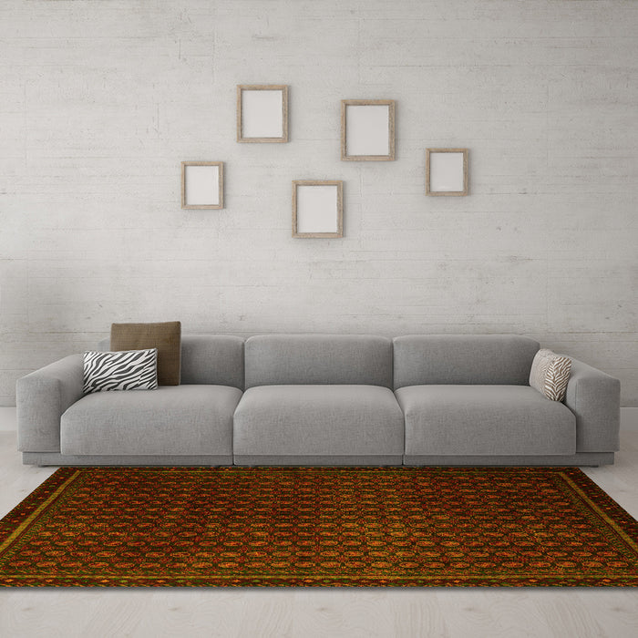 Machine Washable Abstract Yellow Modern Rug in a Living Room, wshabs5383yw