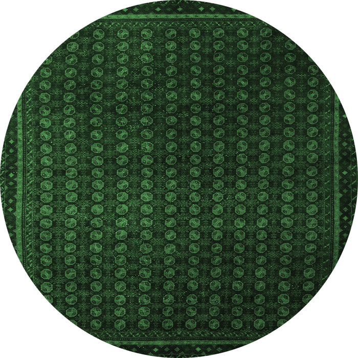 Round Machine Washable Abstract Emerald Green Modern Area Rugs, wshabs5383emgrn