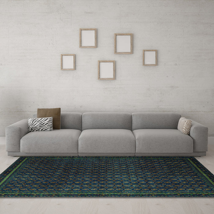 Machine Washable Abstract Turquoise Modern Area Rugs in a Living Room,, wshabs5383turq