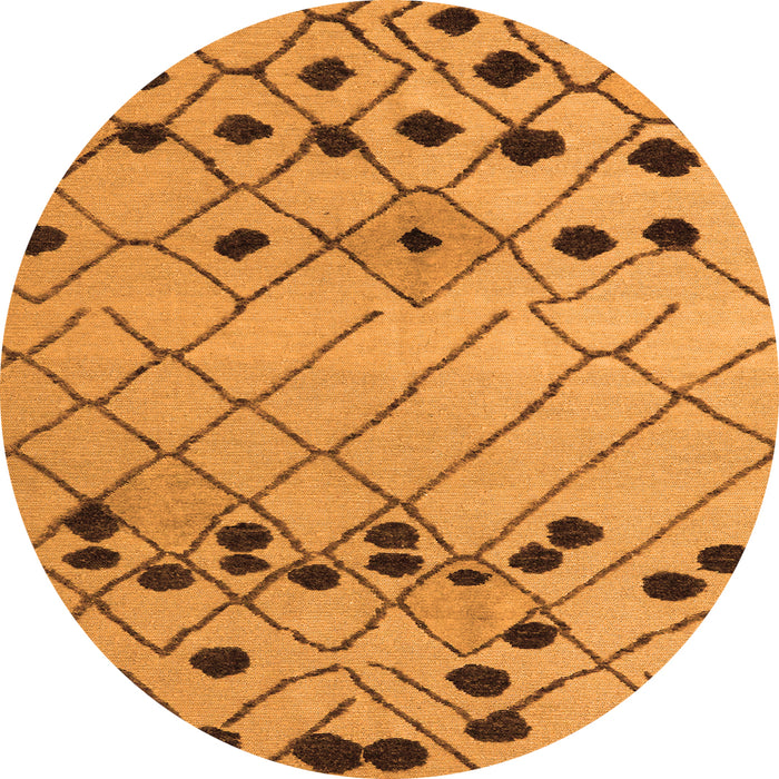 Round Machine Washable Abstract Orange Modern Area Rugs, wshabs5384org