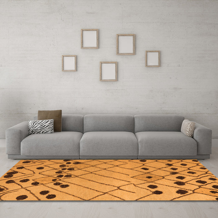 Machine Washable Abstract Orange Modern Area Rugs in a Living Room, wshabs5384org