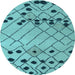 Round Machine Washable Abstract Light Blue Modern Rug, wshabs5384lblu