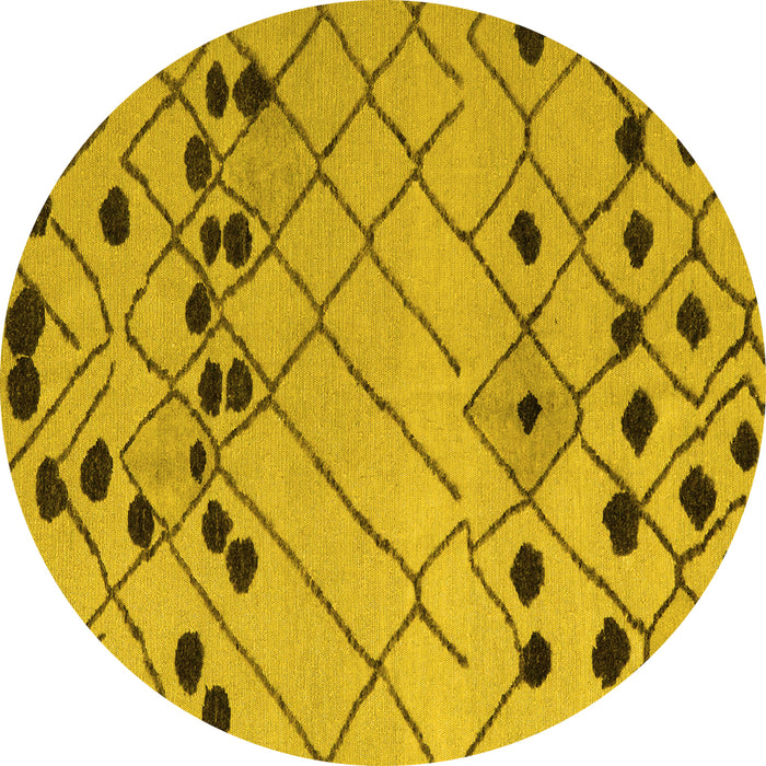 Round Abstract Yellow Modern Rug, abs5384yw