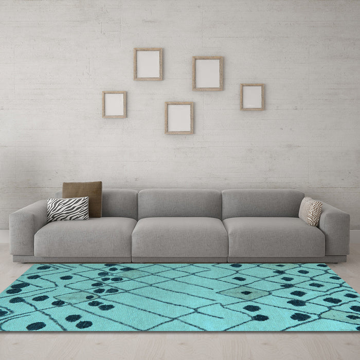 Machine Washable Abstract Light Blue Modern Rug in a Living Room, wshabs5384lblu