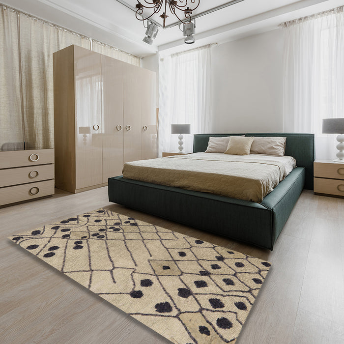 Machine Washable Abstract Brown Sugar Brown Rug in a Bedroom, wshabs5384