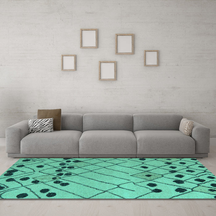 Machine Washable Abstract Turquoise Modern Area Rugs in a Living Room,, wshabs5384turq